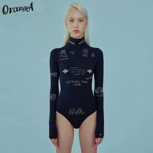 💋ORANGEA SLIM CASUAL LETTER PRINT BODYSUIT!